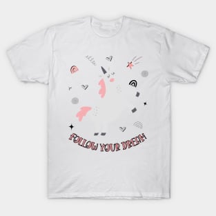 Follow Your Dream Beautiful Unicorn With Stars, Hearts T-Shirt